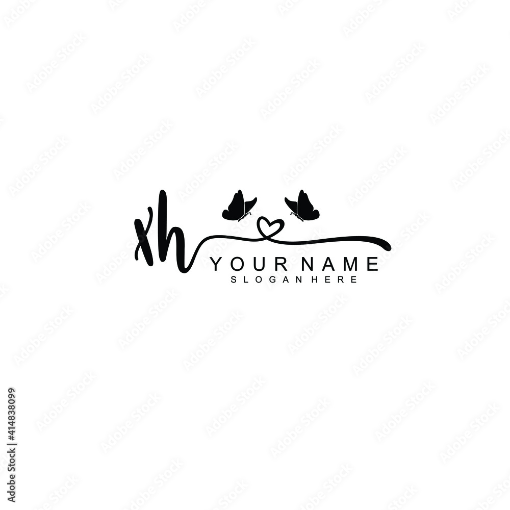 XH Initial handwriting logo template vector