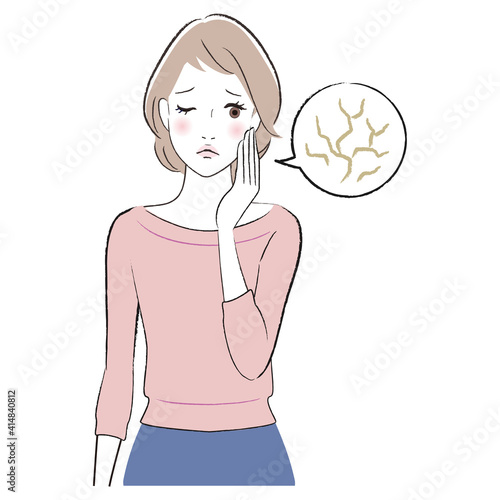 A woman having problems with facial skin. dry skin