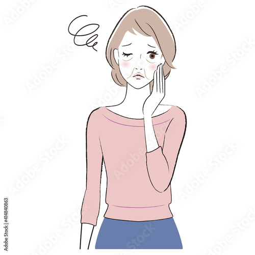 A woman having problems with facial skin. sagging