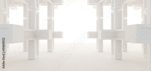 Obraz na płótnie Luxury white abstract architectural minimalistic background. Contemporary showroom. Modern exhibition stand. Empty gallery. Backlight. Polygonal Graphic Design. 3D illustration and rendering. w salonie