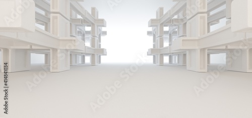 Obraz na płótnie Luxury white abstract architectural minimalistic background. Contemporary showroom. Modern exhibition stand. Empty gallery. Backlight. Polygonal Graphic Design. 3D illustration and rendering. w salonie