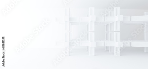Obraz na płótnie Luxury white abstract architectural minimalistic background. Contemporary showroom. Modern exhibition stand. Empty gallery. Backlight. Polygonal Graphic Design. 3D illustration and rendering. w salonie