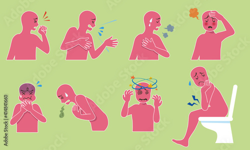Different diseases symptoms. Vector illustration in flat cartoon style.