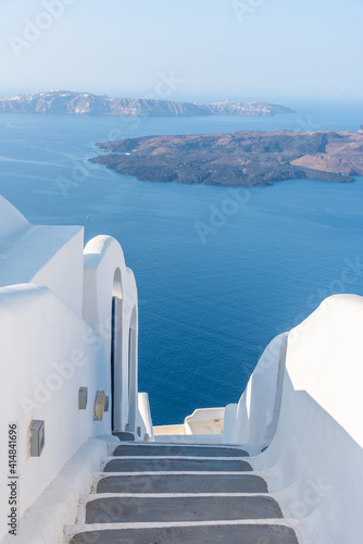 Staircase at Imerovigli village at Santorini island, Greece photo