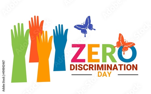 Vector illustration of hand and colorful butterfly as zero discrimination day concept.