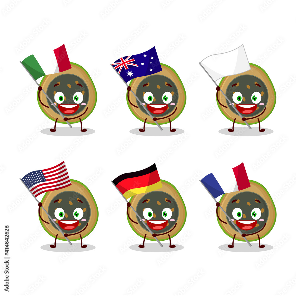 Slice of alibertia cartoon character bring the flags of various countries Slice of alibertia cartoon character bring the flags of various countries