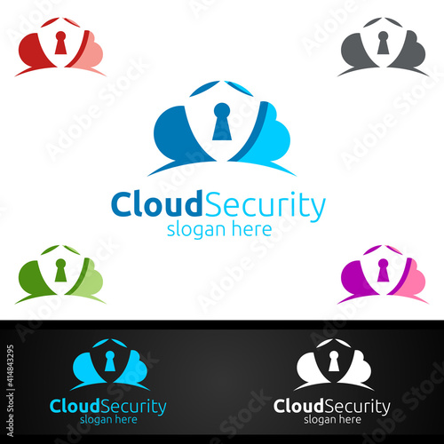 Digital Cloud Security Logo for Network, Internet , Hosting or Backup Server