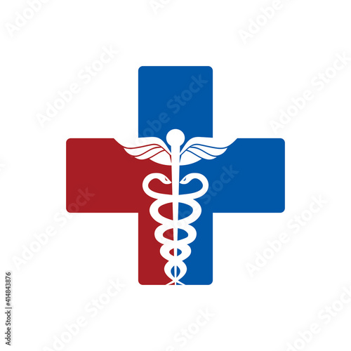 Medical cross symbol snake logo design template vector based design