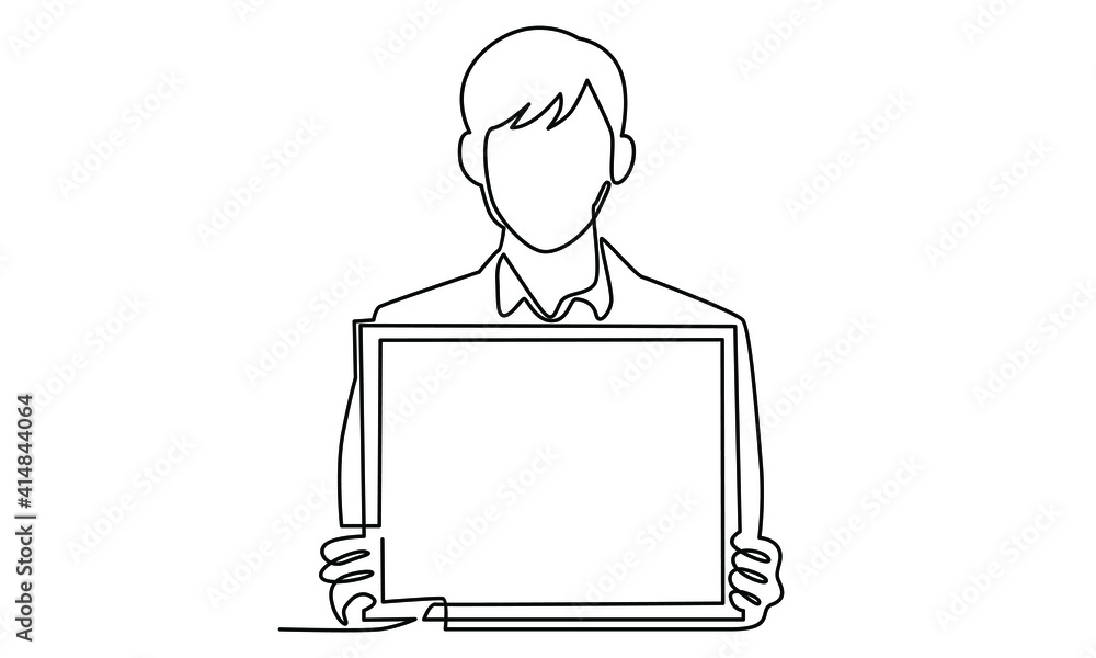 Continue line of man hold a white board Continue line of man hold a white board