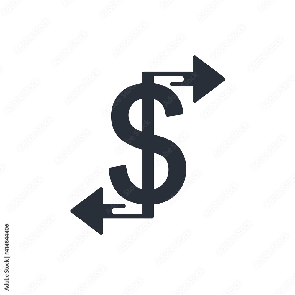 Fototapeta premium Dollar and movement arrows. Financial transfer. Vector icon isolated on white background.