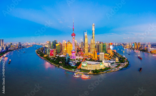 Aerial view of Shanghai skyline at night,China.