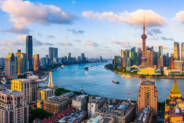 Papier peint photo Shanghai Shanghai vue aérienne au soleil couchant  © ABCDstock