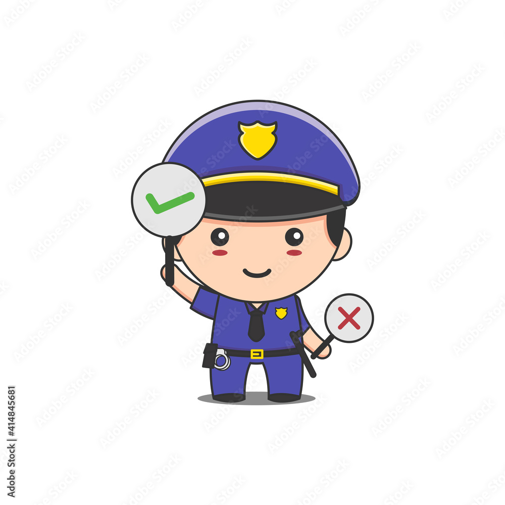 cute police man holding right and wrong signs cute police man holding right and wrong signs