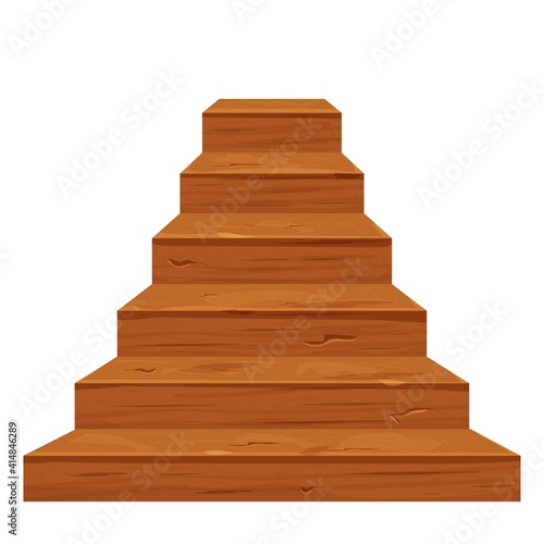 Wood old, cracked stairs in cartoon style, detailed drawing isolated on white background. Empty house, castle decoration, rural construction, furniture.