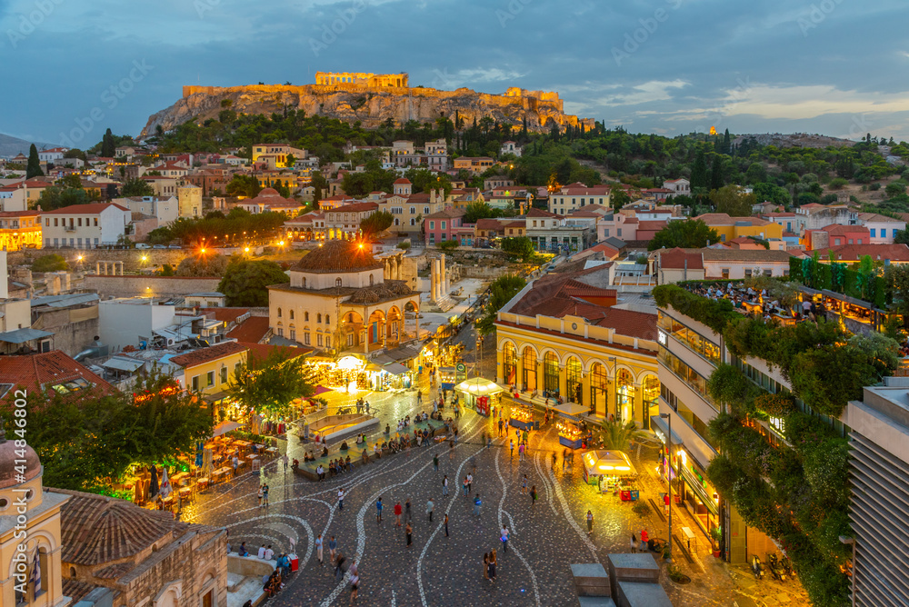 Fototapeta Sunset view over Monastiraki square in Athens, Greece