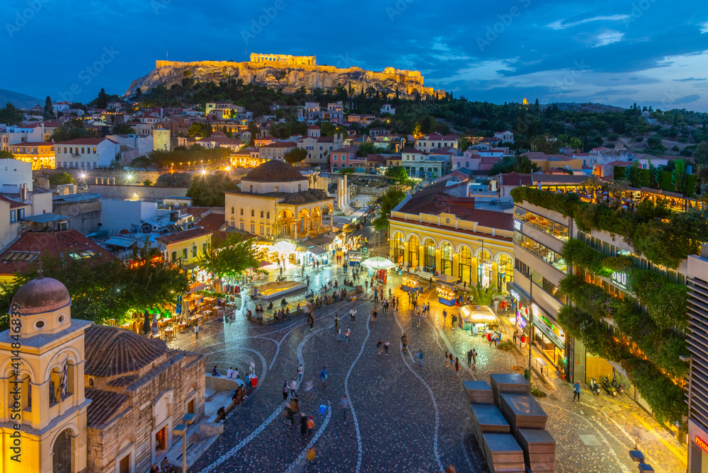 Fototapeta Sunset view over Monastiraki square in Athens, Greece