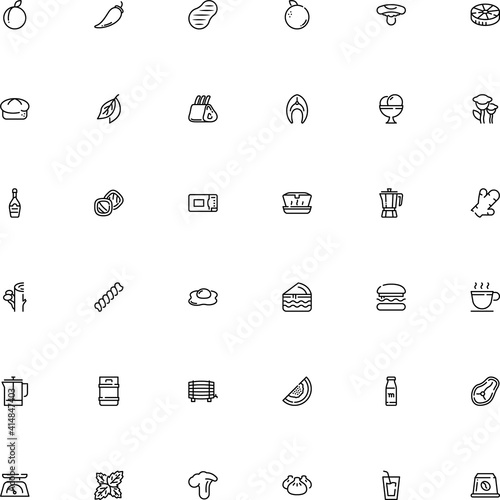 icon vector icon set such as: refreshment, melon, bay, minimal, ball, plum, growth, product, toadstool, electrical, orange, flour, cep, oven, fried, glyph, chili, americano, soft, garganelli