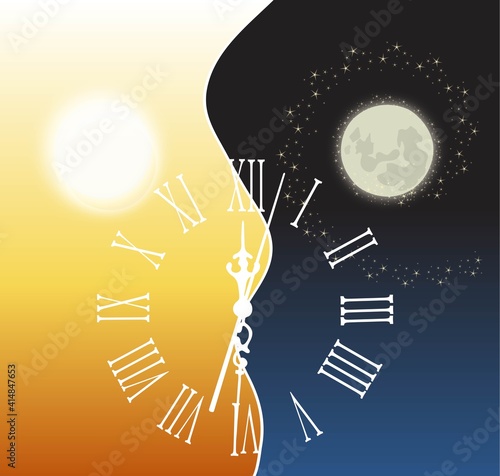 Vector drawing Day-Night; Sun-Moon 