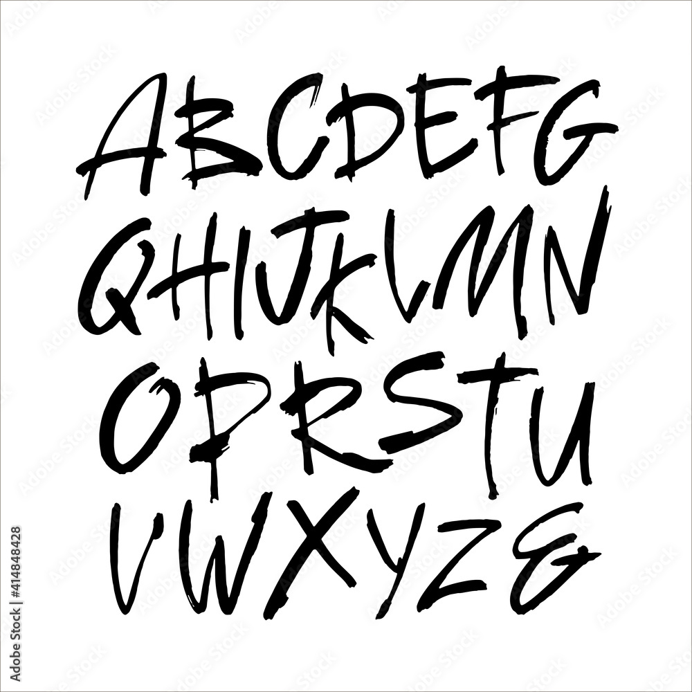 Vector Acrylic Brush Style Hand Drawn Alphabet Font. Calligraphy alphabet on a white background