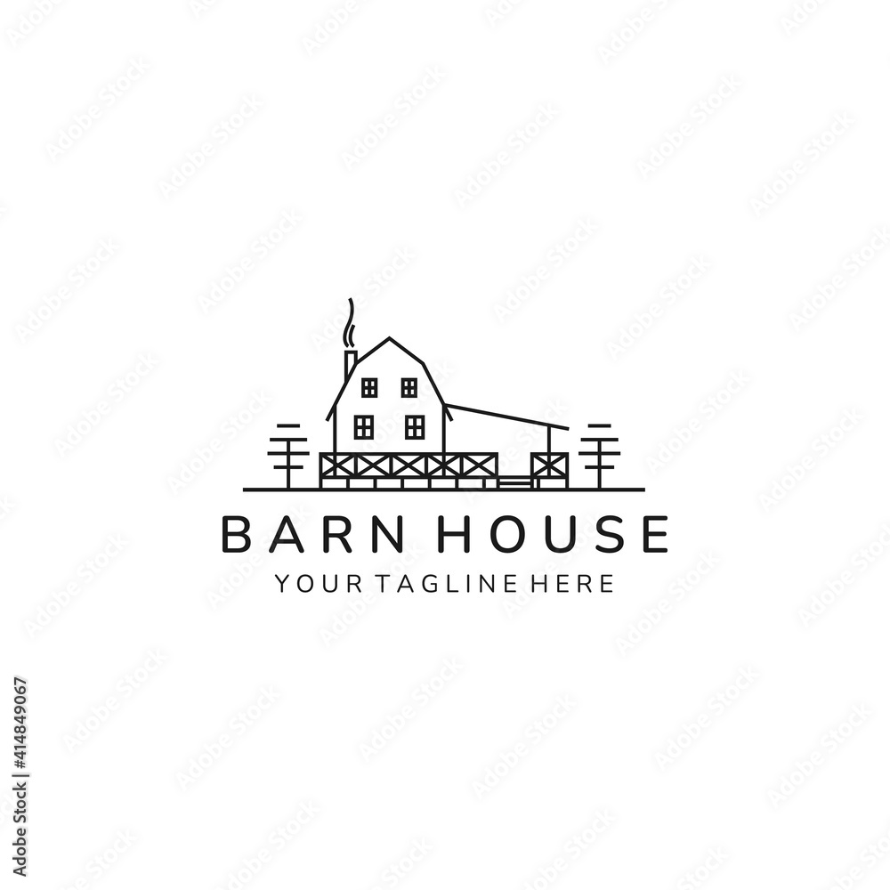 Fototapeta premium barn house minimalist line art icon logo template vector illustration design