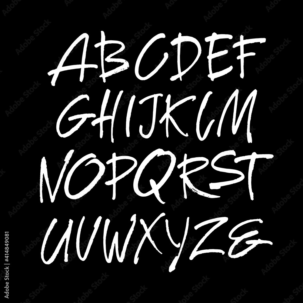 Vector Acrylic Brush Style Hand Drawn Alphabet Font. Calligraphy alphabet on a black background Vector Acrylic Brush Style Hand Drawn Alphabet Font. Calligraphy alphabet on a black background