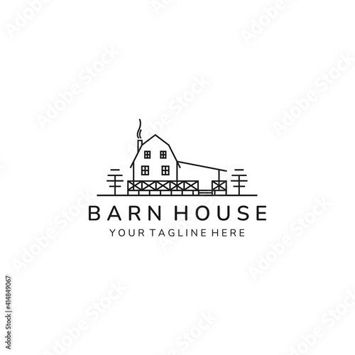 barn house minimalist line art icon logo template vector illustration design