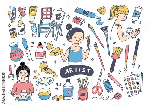 artist and the equipments doodle element