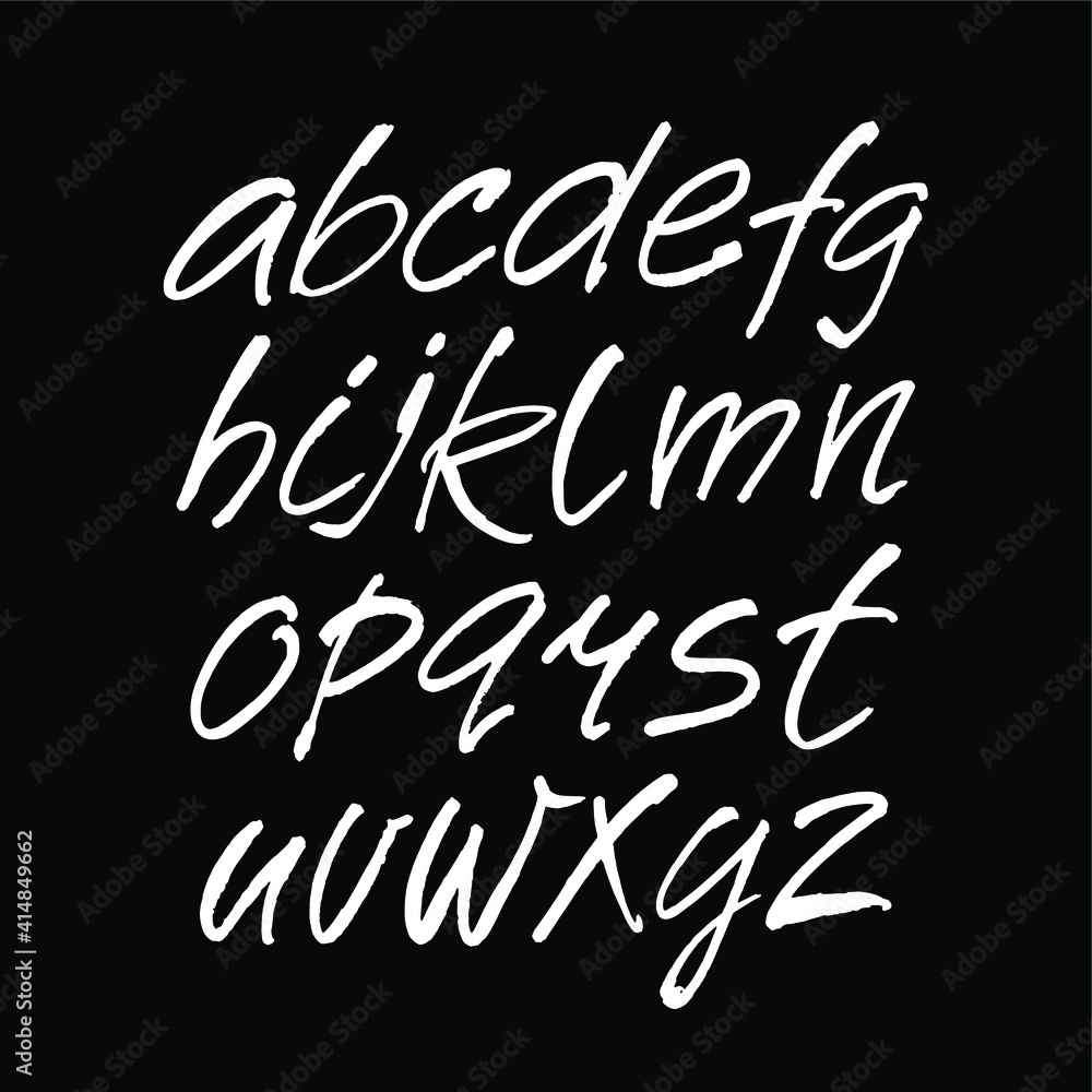 Vector Acrylic Brush Style Hand Drawn Alphabet Font. Calligraphy alphabet on a black background Vector Acrylic Brush Style Hand Drawn Alphabet Font. Calligraphy alphabet on a black background