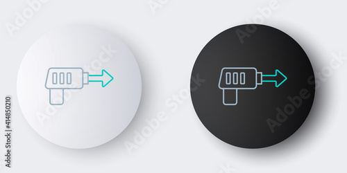 Line Fishing harpoon icon isolated on grey background. Fishery manufacturers for catching fish under water. Diving underwater equipment. Colorful outline concept. Vector.