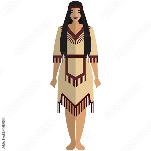 Fototapeta Indian american native woman vector isolated on white