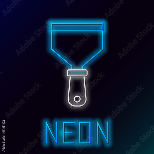 Glowing neon line Putty knife icon isolated on black background. Spatula repair tool. Spackling or paint instruments. Colorful outline concept. Vector.