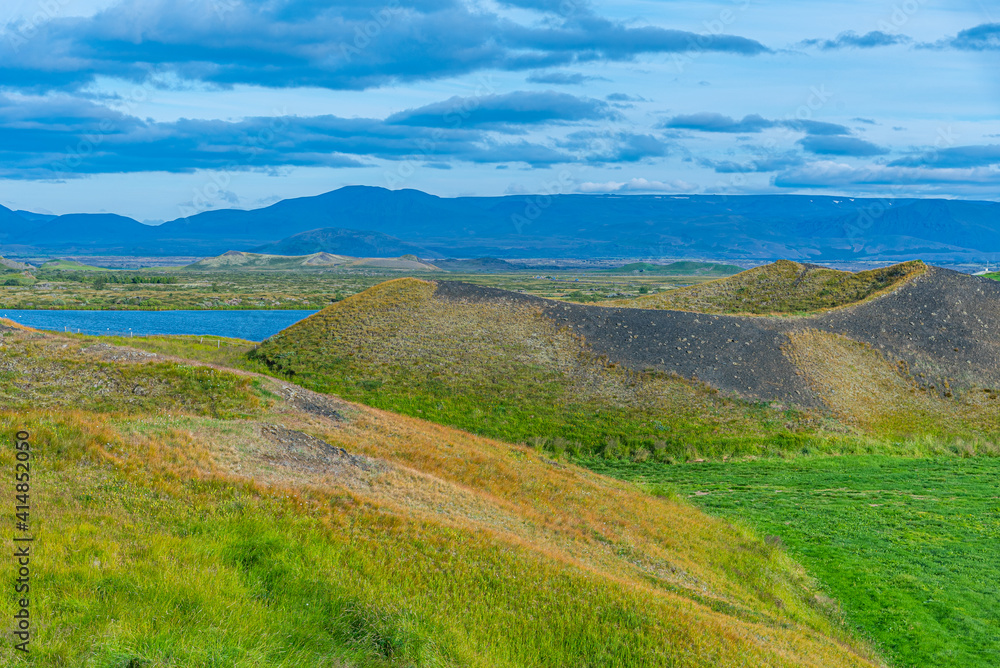 Skutustadagigar Pseudocraters Situated On Myvatn Lake In Iceland Stock skutustadagigar-pseudocraters-situated-on-myvatn-lake-in-iceland-stock