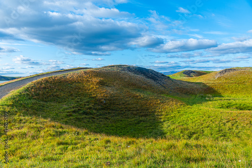 Skutustadagigar pseudocraters situated on Myvatn lake in Iceland photo