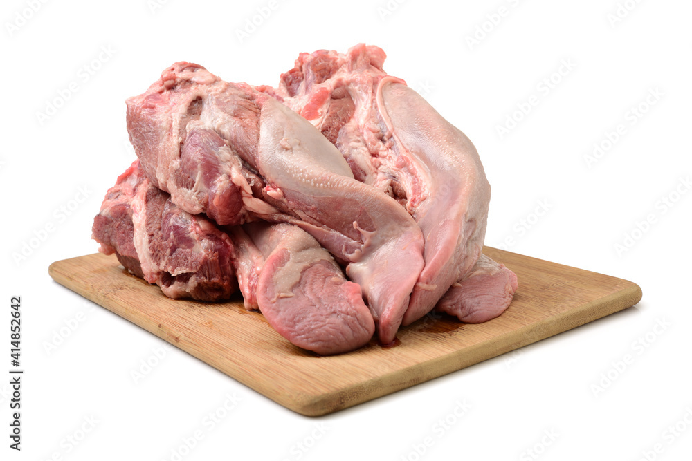 raw pork tongue isolated on white background