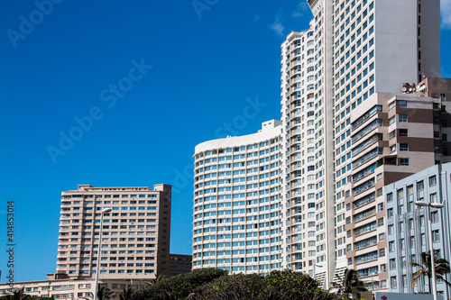 Upward View of Hotels and Tall Residential Buildings, Durban