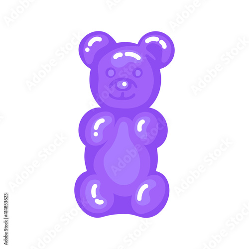 Purple gummy bear jelly sweet candy with amazing flavor flat style design vector illustration. Bright colorful jelly delicious sweets isolated on white background.