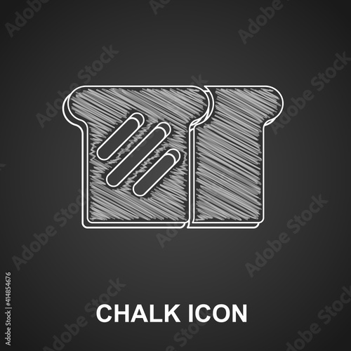 Chalk Bread toast for sandwich piece of roasted crouton icon isolated on black background. Lunch, dinner, breakfast snack. Vector.