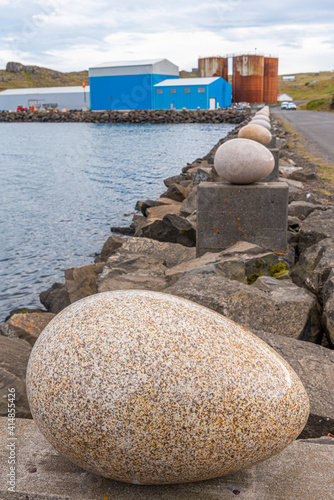 the Eggs at Merry Bay sculpture at Djupivogur village on Iceland photo