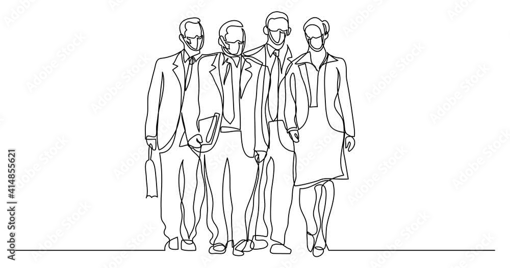 Self drawing continuous line animation of business team wearing face masks walking Self drawing continuous line animation of business team wearing face masks walking