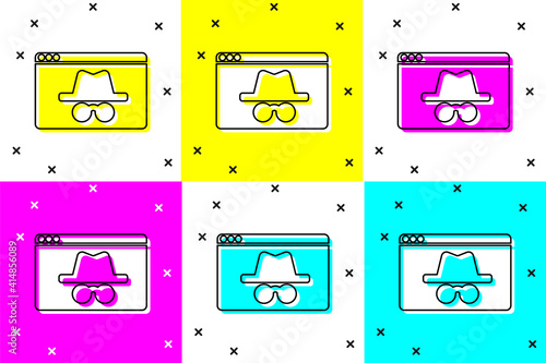 Set Browser incognito window icon isolated on color background. Vector.