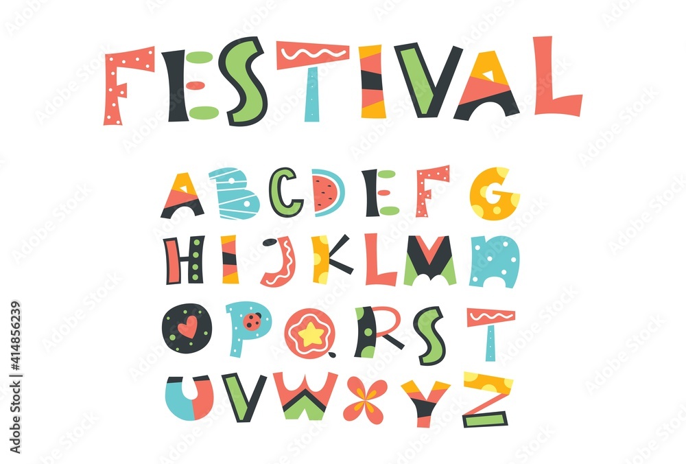 festival letter set, colorful and playful font festival letter set, colorful and playful font