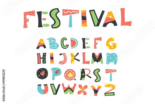 festival letter set, colorful and playful font