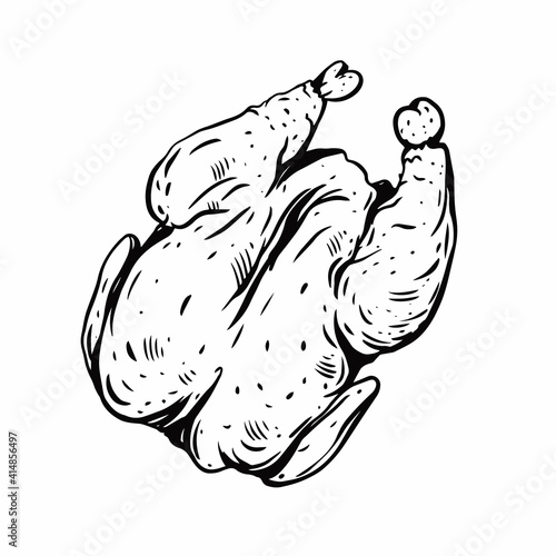 Chicken food whole. Hand drawn black color. Sketch vintage style.