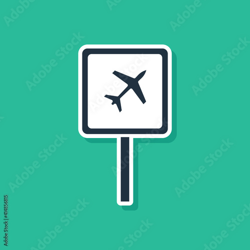 Blue Airport icon isolated on green background. Vector.