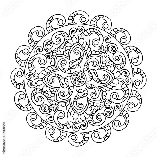 Coloring book. Monochrome Mandala, Decorative ornament, patterned design element, Ethnic Vector Amulet