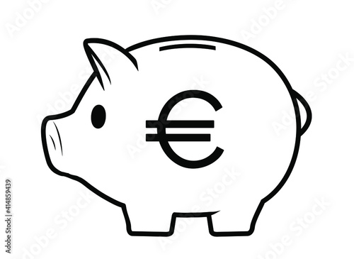 Cute piggy bank icon isolated on white background with euro sign.