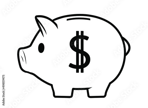 Cute piggy bank icon with sign of us dollar isolated on white background.