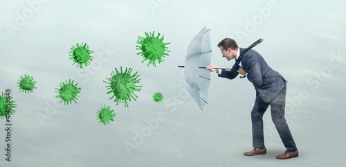 Canvas-taulu Businessman defying a conceptual storm of viruses