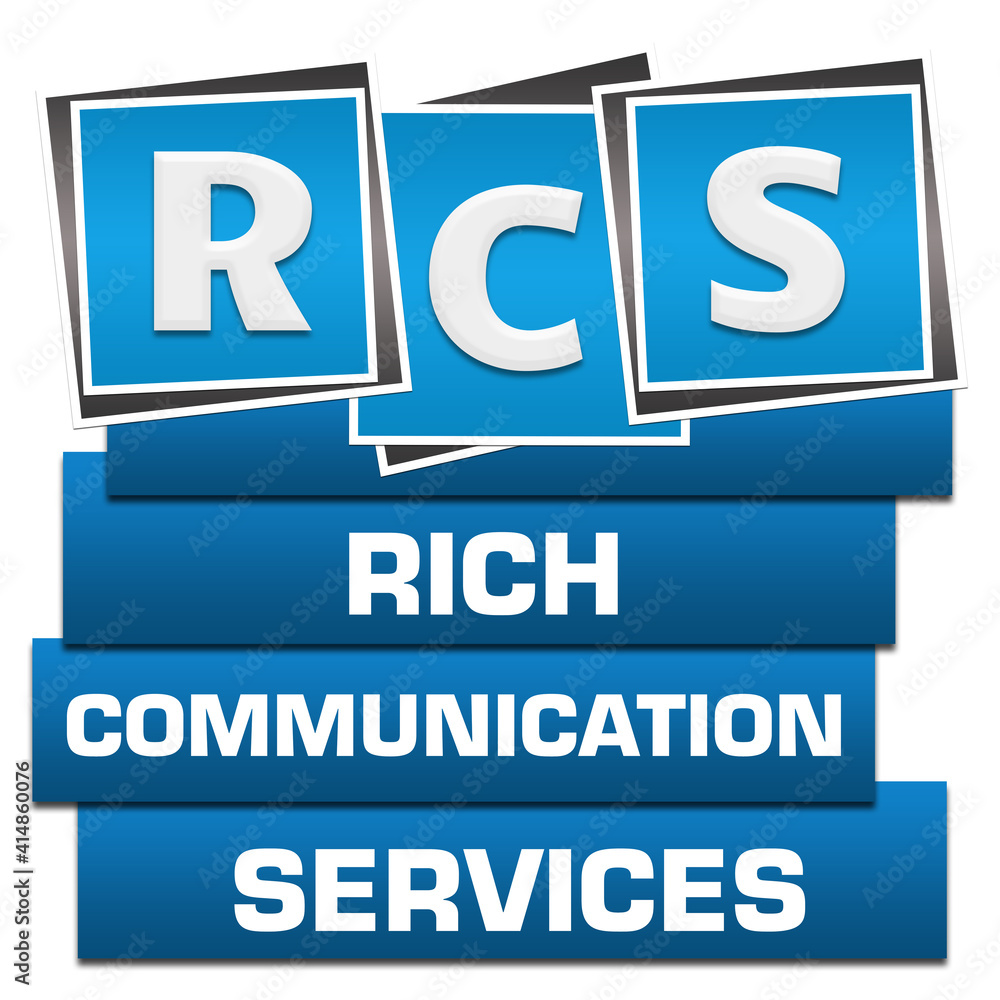 RCS - Rich Communication Services Blue Blocks Bottom Text 