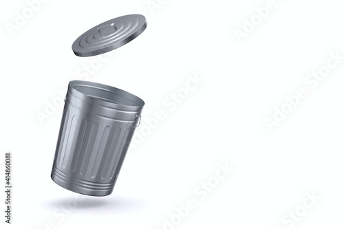 Open garbage basket on whit...